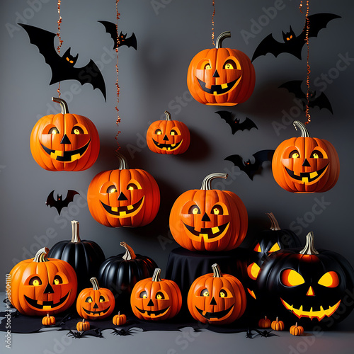 halloween background with pumpkins photo