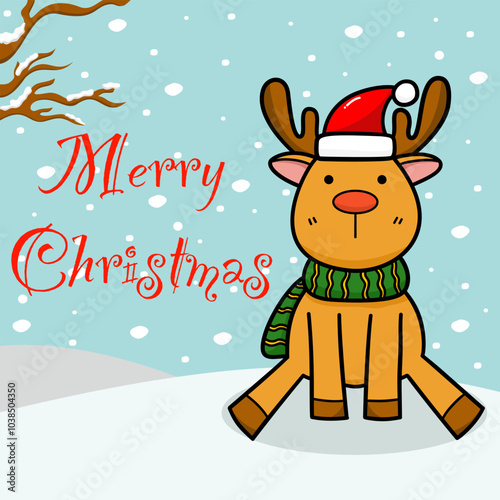 Cute cartoon reindeer in Christmas celebration.