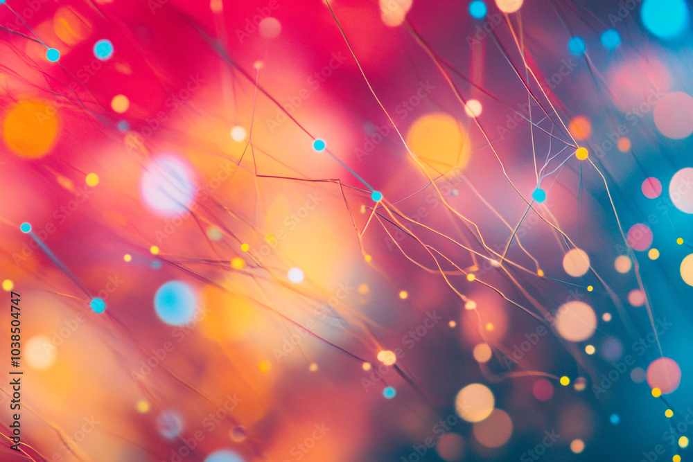 Electric lines and dots interweaving through splashes of bright red, blue, and yellow, creating an abstract circuit-like pattern. Electric lines and dots interweaving through splashes of bright red, blue, and yellow, creating an abstract circuit-like pattern.