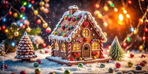 Delightful vintage gingerbread house adorned with chocolate and candy, perfect for celebrating Gingerbread House Day in a whimsical, festive style. A treat for all!