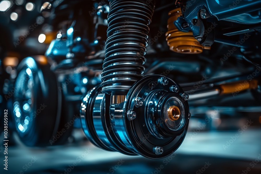 The car's suspension is visible and captured on camera. Generative Ai The car's suspension is visible and captured on camera. Generative Ai