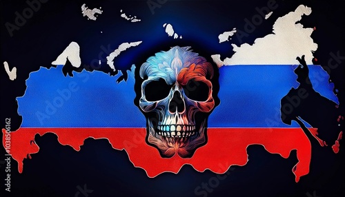 map of russia with skull