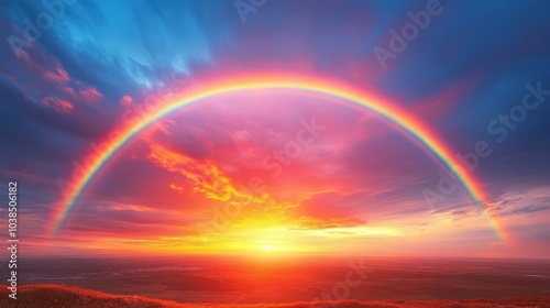 Breathtaking sunset with vibrant rainbow over the horizon