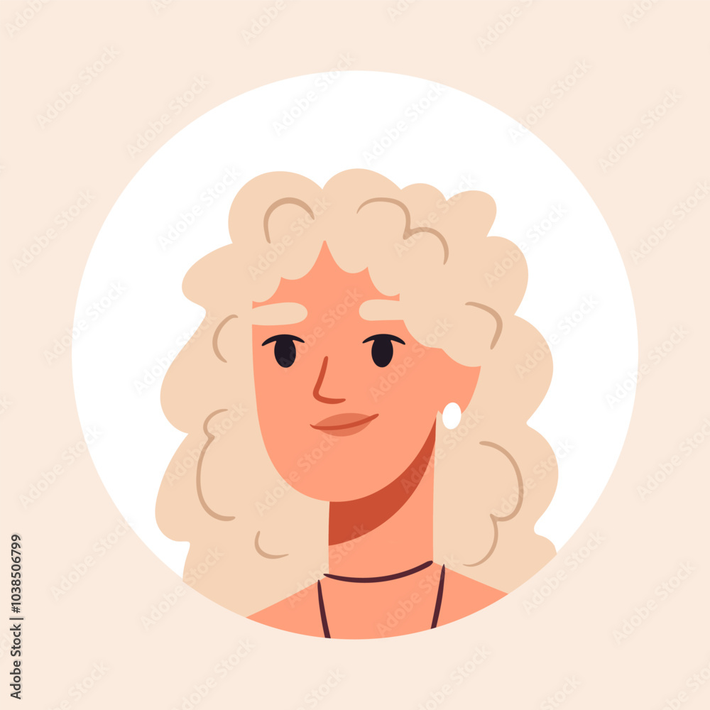 Obraz premium Blond woman portrait. Cute stunning woman face, beautiful girl avatar, smiling female character flat vector illustration. Young lady portrait