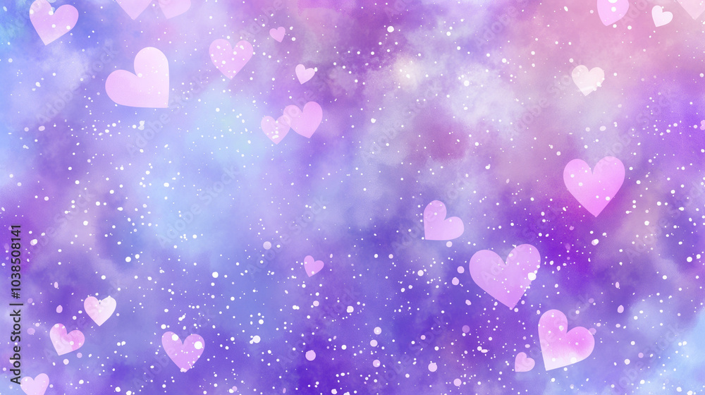 Sparkling pink and purple hearts floating in a dreamy glowing background Sparkling pink and purple hearts floating in a dreamy glowing background