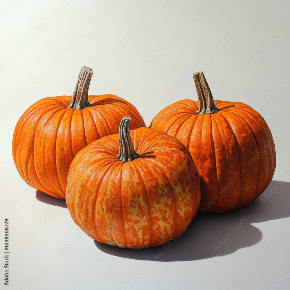 Obraz premium Vibrant orange pumpkins on a plain background
