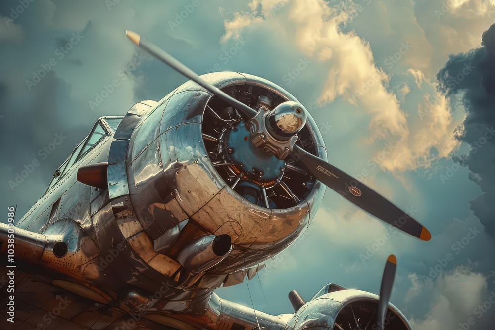 Obraz premium Vintage airplanes with aviation details, vintage style, classic flight