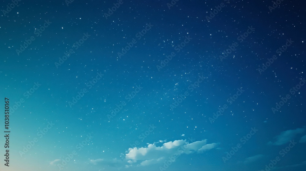 Fototapeta premium A tranquil blue sky transitioning to dusk, with scattered stars and the subtle presence of the galaxy's core.