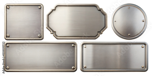 Various metal plates on a transparent or white background. photo