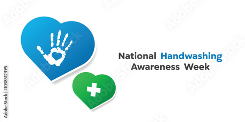 National Handwashing Awareness Week. Heart, hand and plus icon. Great for cards, banners, posters, social media and more. White background. 