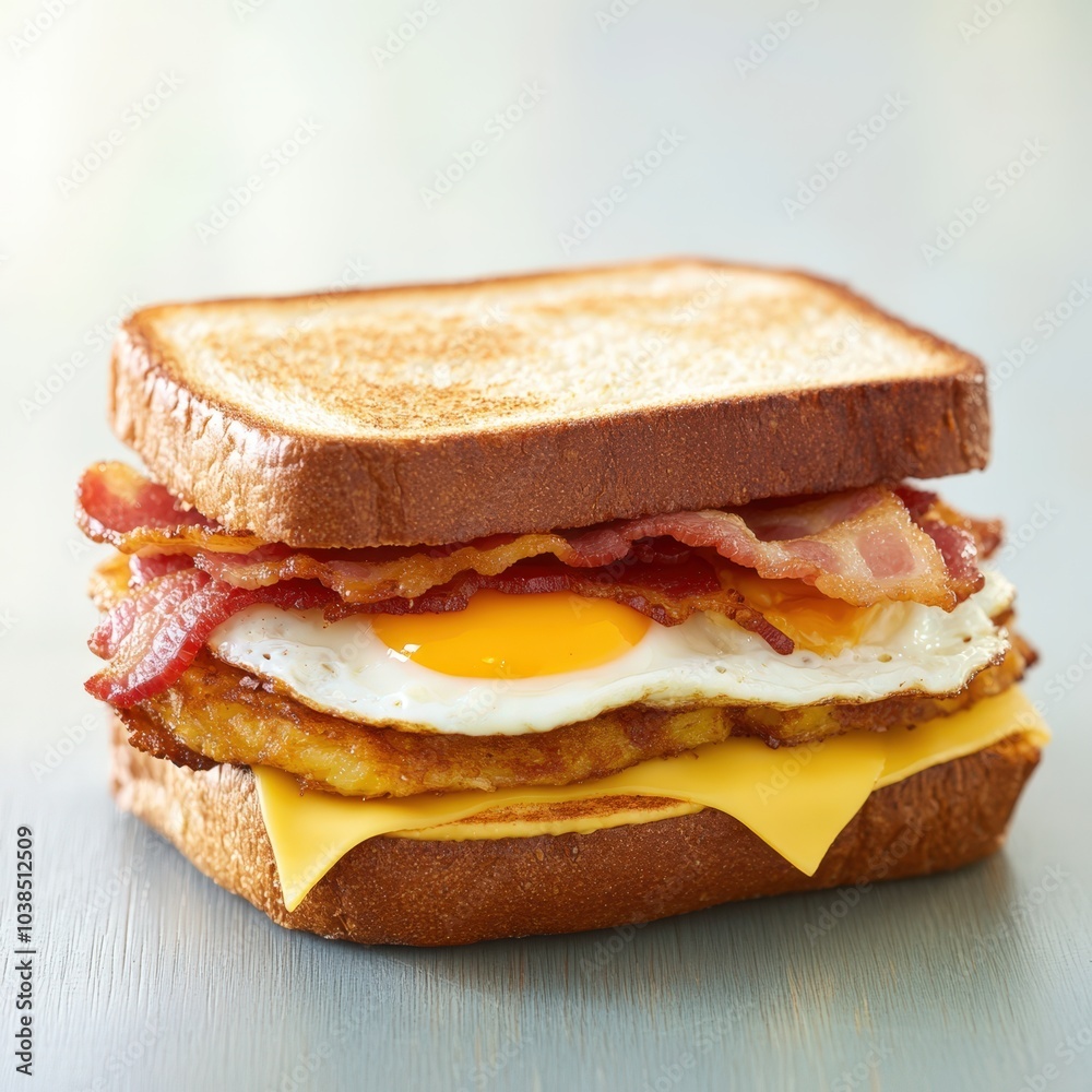 Delicious breakfast sandwich with bacon, egg, and cheese Delicious breakfast sandwich with bacon, egg, and cheese