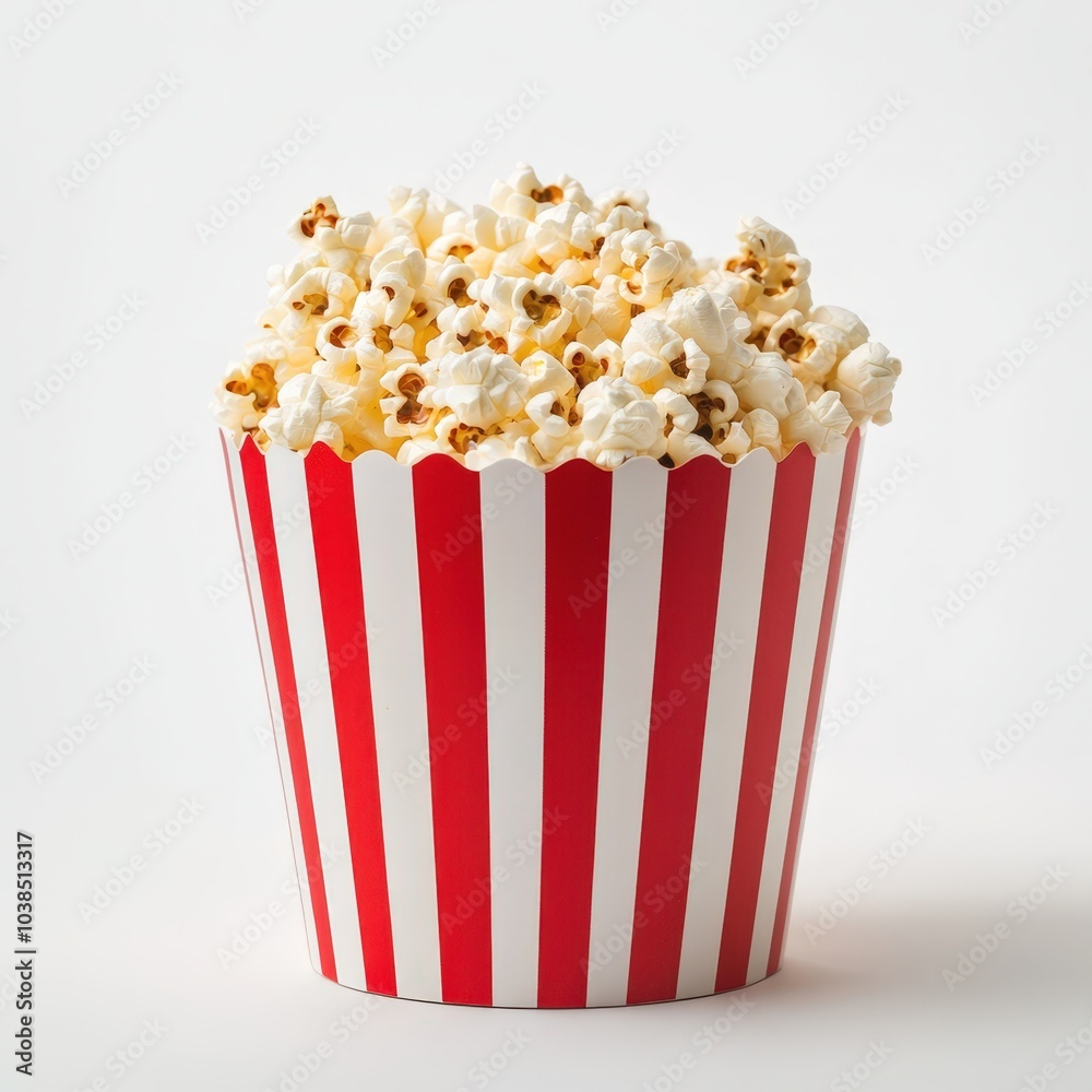 Delicious popcorn in a red and white striped box Delicious popcorn in a red and white striped box