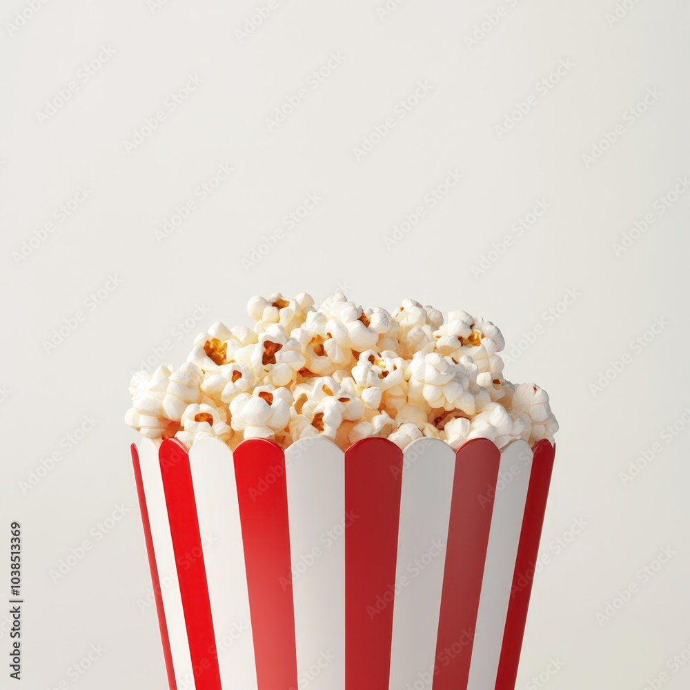 Delicious popcorn in a red and white striped box Delicious popcorn in a red and white striped box