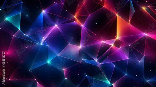 polygon neon background withpatterns in blue and pink photo