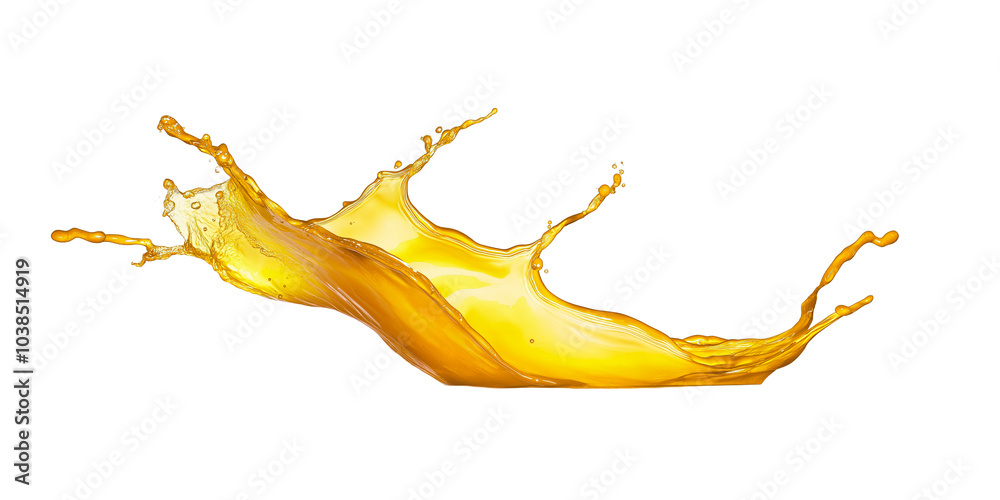 Fototapeta premium Liquid yellow paint splash isolated on transparent background. AI generation