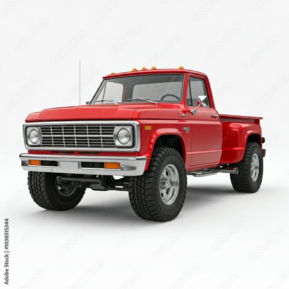 old red pick-up truck, side view, isolated on white old red pick-up truck, side view, isolated on white