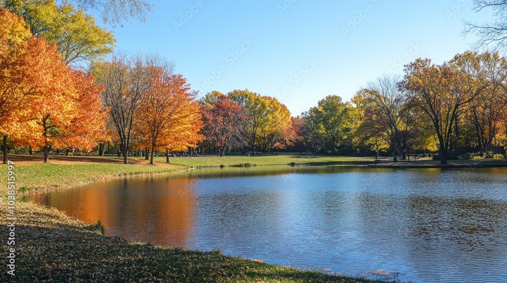 Fototapeta premium Autumnal Reflections in a Serene Lake