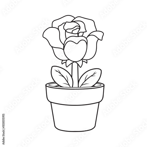 cute flower in a pot icon cartoon vector illustration graphic design in black and white