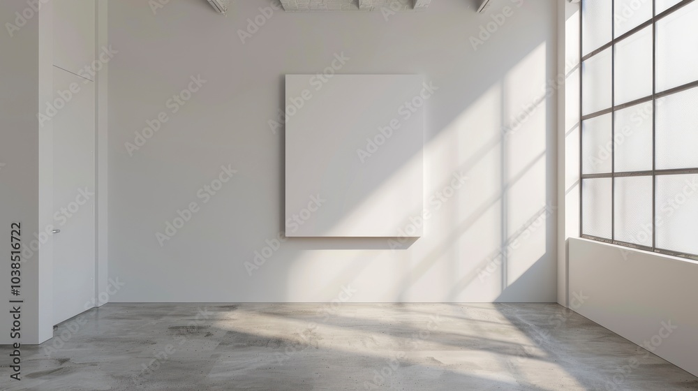 Minimalist interior space with blank canvas and natural light. Minimalist interior space with blank canvas and natural light.