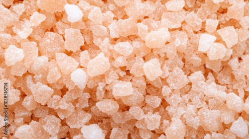 Pink Himalayan Salt: A close-up macro shot of coarse, pink Himalayan salt crystals, showcasing their intricate texture and natural beauty. The image evokes a sense of purity, health. photo