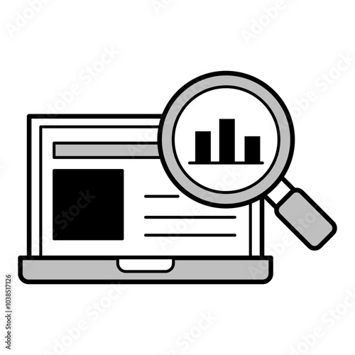 Laptop with Magnifying Glass. Website Analysis and Optimization and more