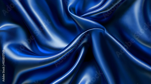 Blue Silk Satin Fabric in Abstract Texture