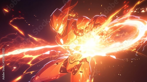 A superhero fires a focused energy blast. anime style photo