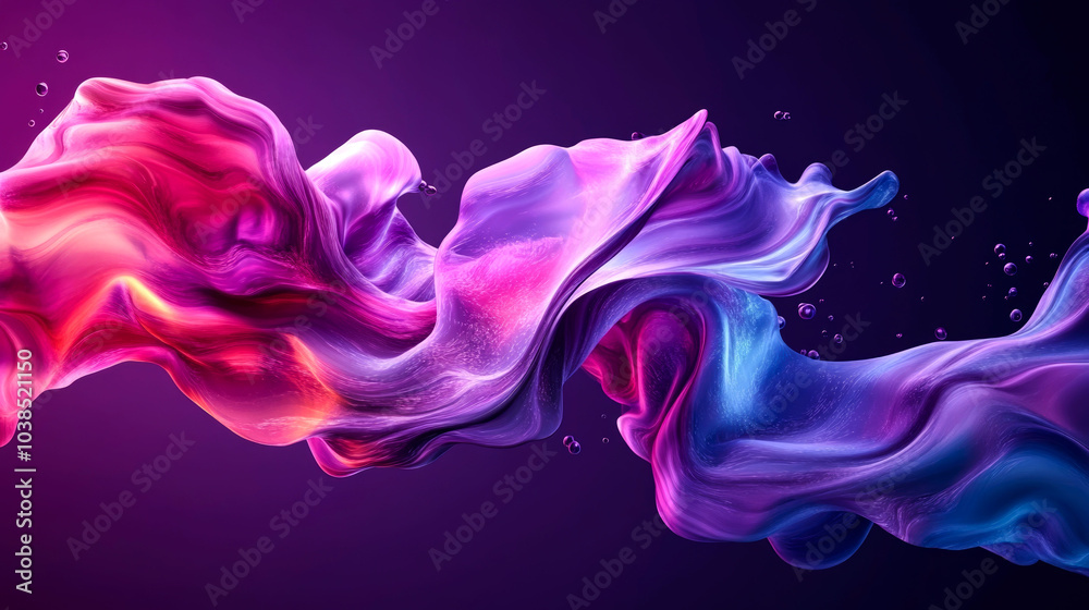 Abstract digital wave of pink, red, and blue flowing against a dark purple background. Abstract digital wave of pink, red, and blue flowing against a dark purple background.