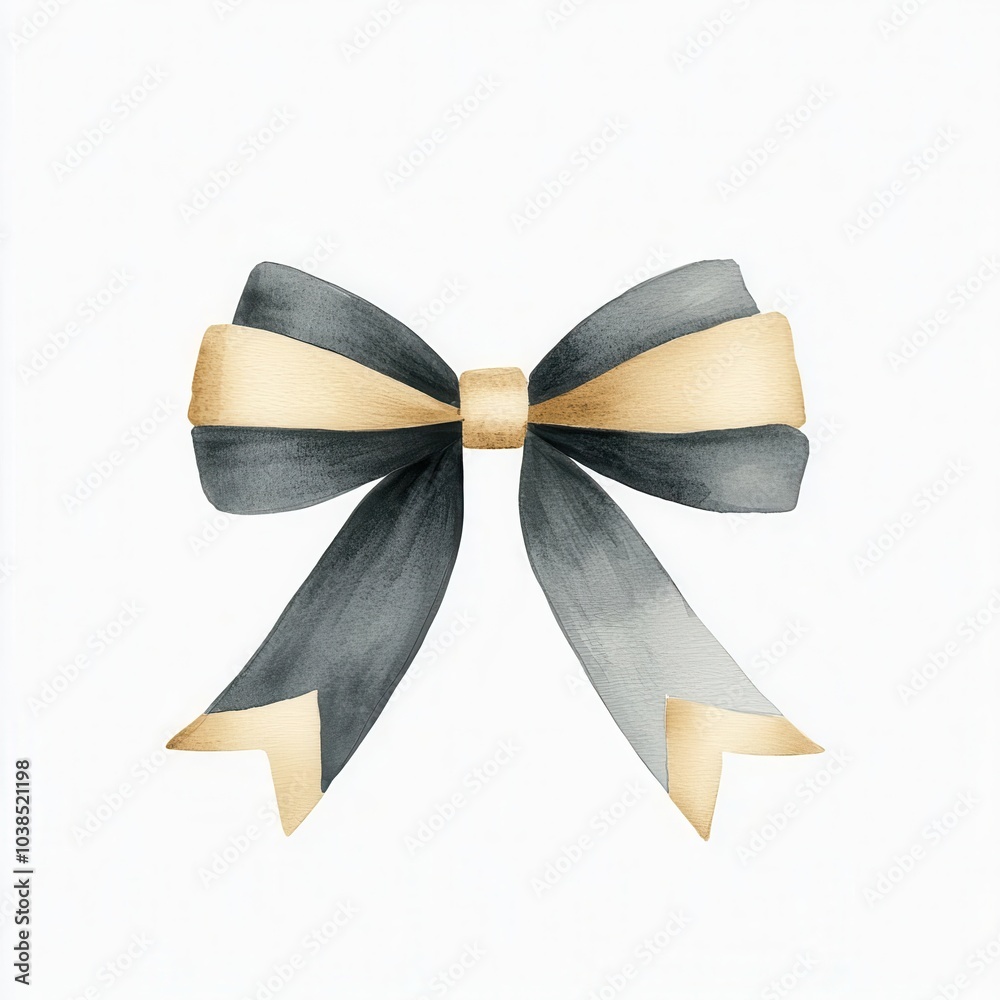Fototapeta premium Stylish black and gold ribbon bow on a white isolated background, perfect for gifts and decorations.