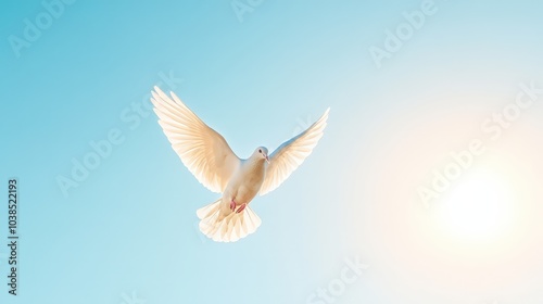 Wallpaper Mural Majestic white dove in flight against blue sky Torontodigital.ca