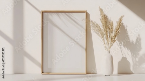 Frame mockup with minimal decor, close-up in a home, 3D render