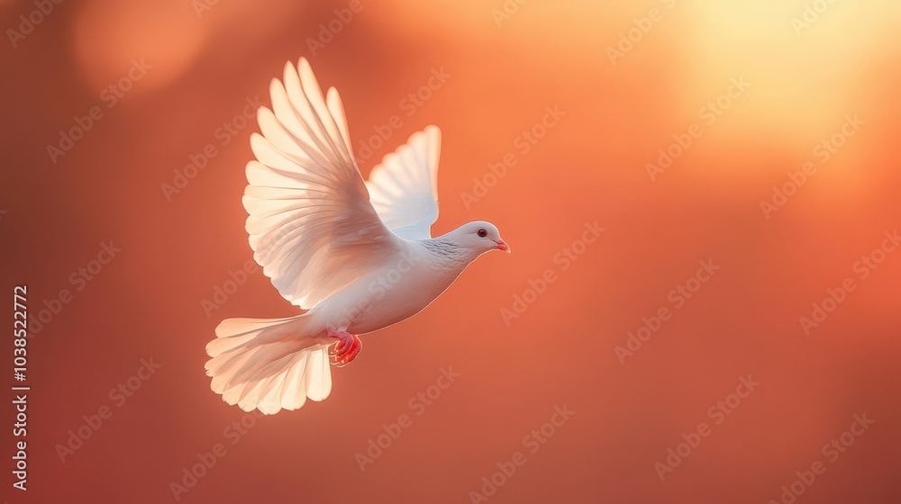white dove flying in orange sky