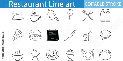 Restaurant Line Art Icons Editable Stroke Set