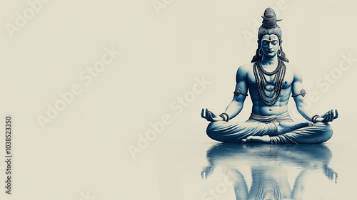 Lord Shiva in lotus pose, single-color grey background photo