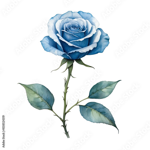 Minimalist watercolor blue rose with isolated background, Blue rose with isolated background, Watercolor blue rose with isolated background.