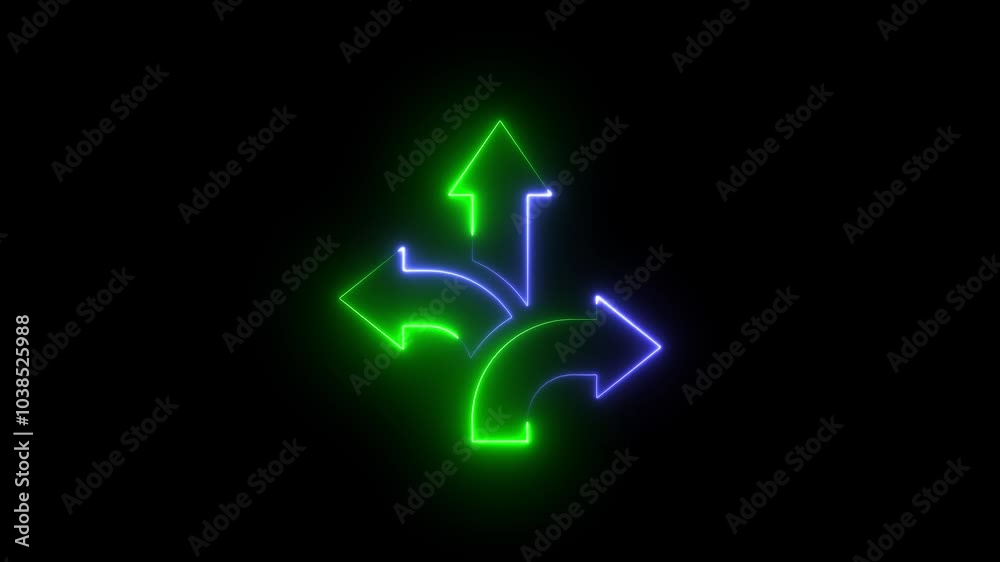 Neon road direction symbol icon animation Neon road direction symbol icon animation