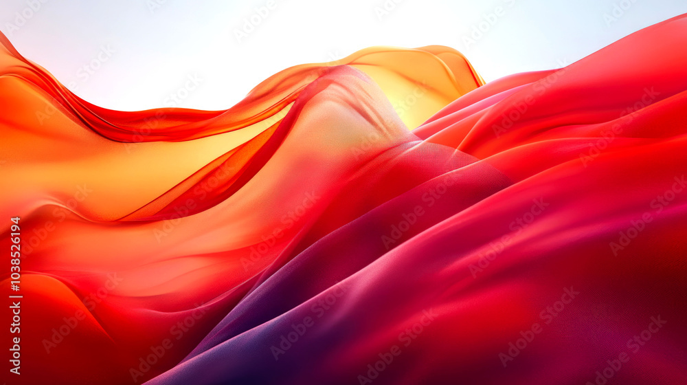 Abstract red and orange flowing fabric with soft light on a white background. Abstract red and orange flowing fabric with soft light on a white background.