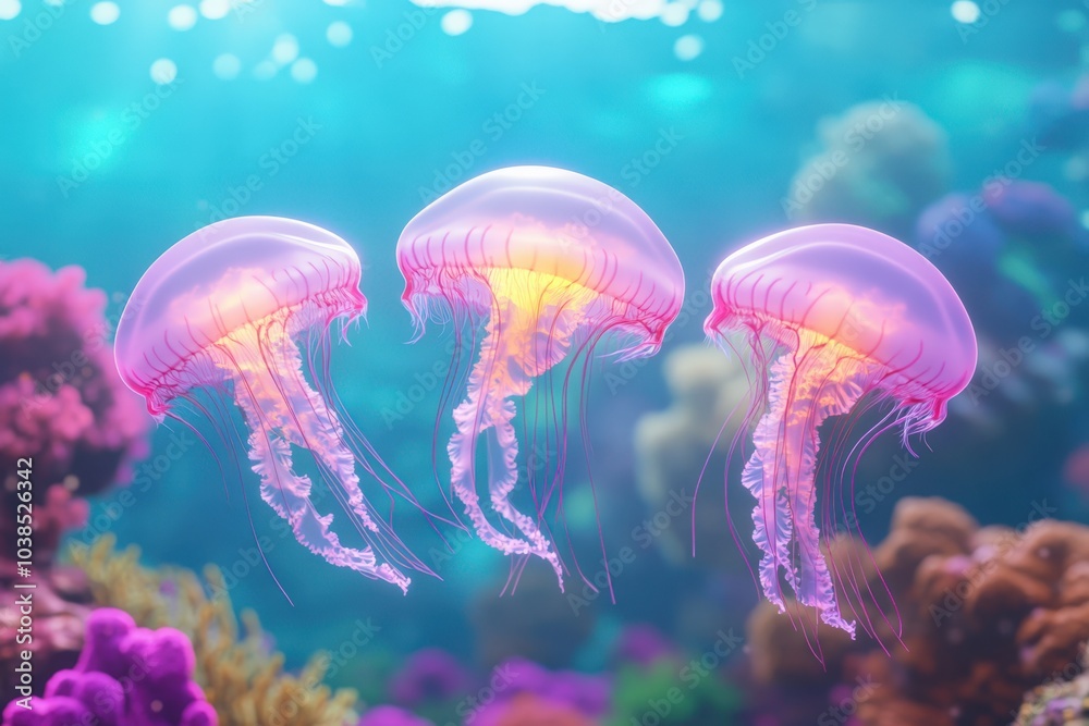 Fototapeta premium Vibrant jellyfish floating in the ocean