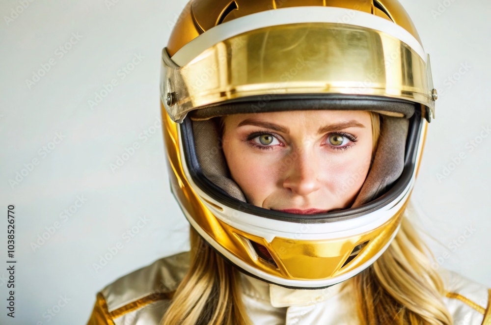 Determination and focus. Close-up of female racer in element, showing concentration. Ready to conquer the track Determination and focus. Close-up of female racer in element, showing concentration. Ready to conquer the track