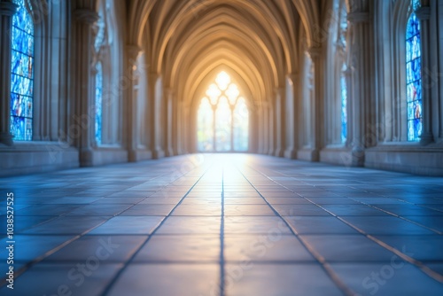 Majestic cathedral interior with stained glass windows