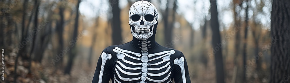 Creepy Skeleton in Forest Setting during Autumn Creepy Skeleton in Forest Setting during Autumn