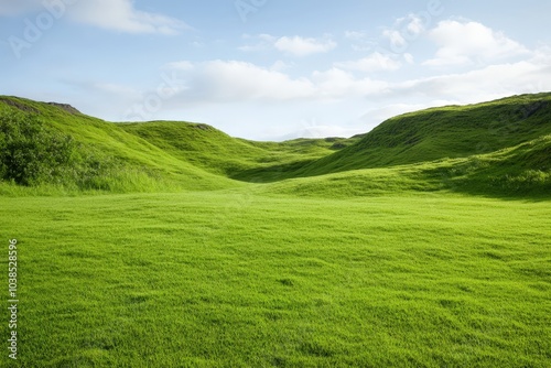 Lush green hills and valleys under a cloudy sky