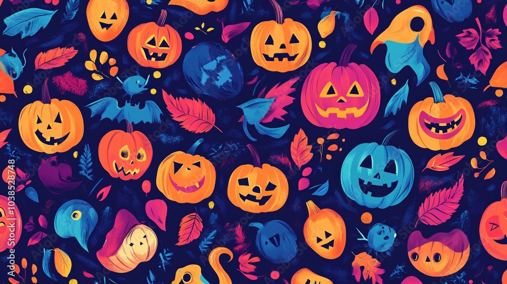 Fototapeta premium Halloween Jack o Lantern Pumpkin Seamless Pattern Design