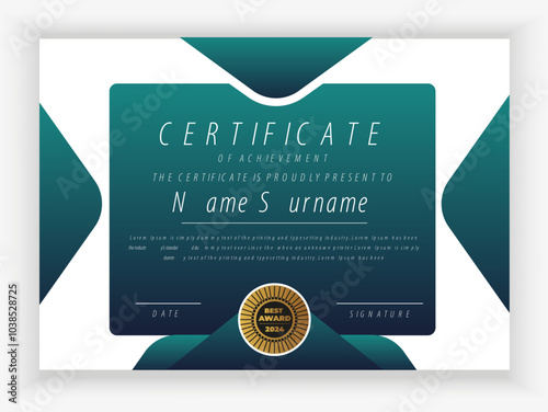 Modern and creative certificate design with dynamic layout, green and golden color variation, and elegant certificate template