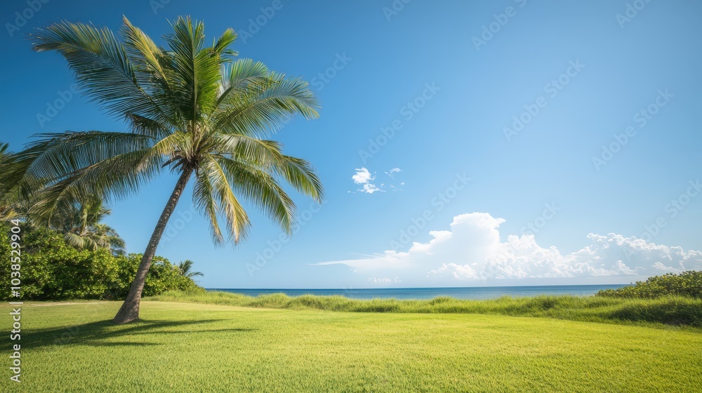 Tropical beach landscape with palm tree