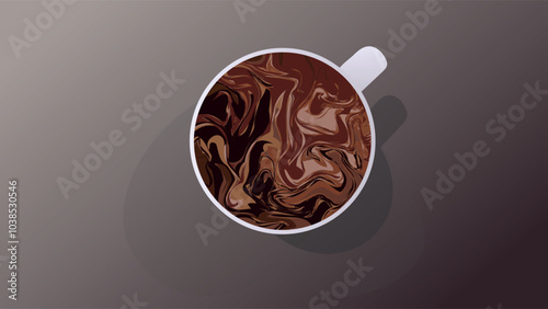 Hot chocolate in ceramic cup. top view. dark background. Concept Cocoa hot chocolate. 