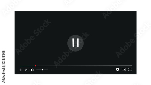 Streaming screen template with interface buttons, empty digital window with play forward and volume, multimedia video player mockup live, screenshot of video player, video streaming online