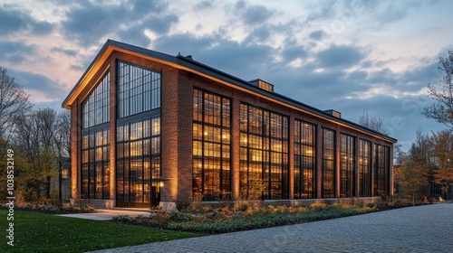 Modern Brick Building with Large Windows