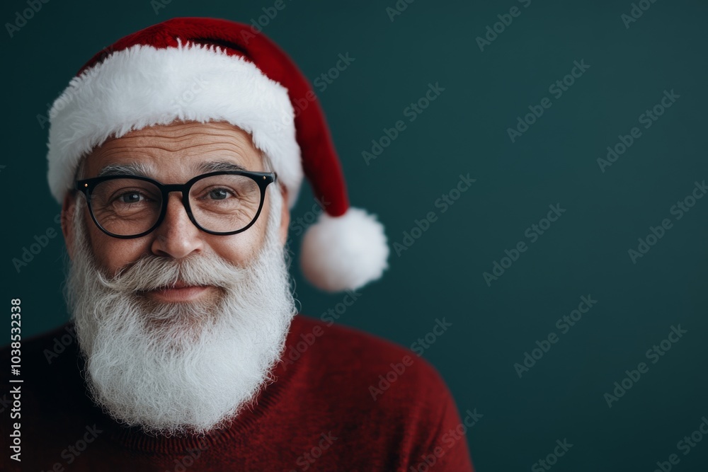 An elderly man with a white beard and glasses is wearing a Santa hat, smiling warmly at the camera against a green background, evoking a sense of joy and nostalgia. An elderly man with a white beard and glasses is wearing a Santa hat, smiling warmly at the camera against a green background, evoking a sense of joy and nostalgia.