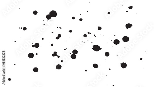 Spray paint drips, inky blots, splashes on white background, dirty grunge splash stains, black graffiti inkblot spots with dusty speckle effect, black paint stains, black and white spray texture